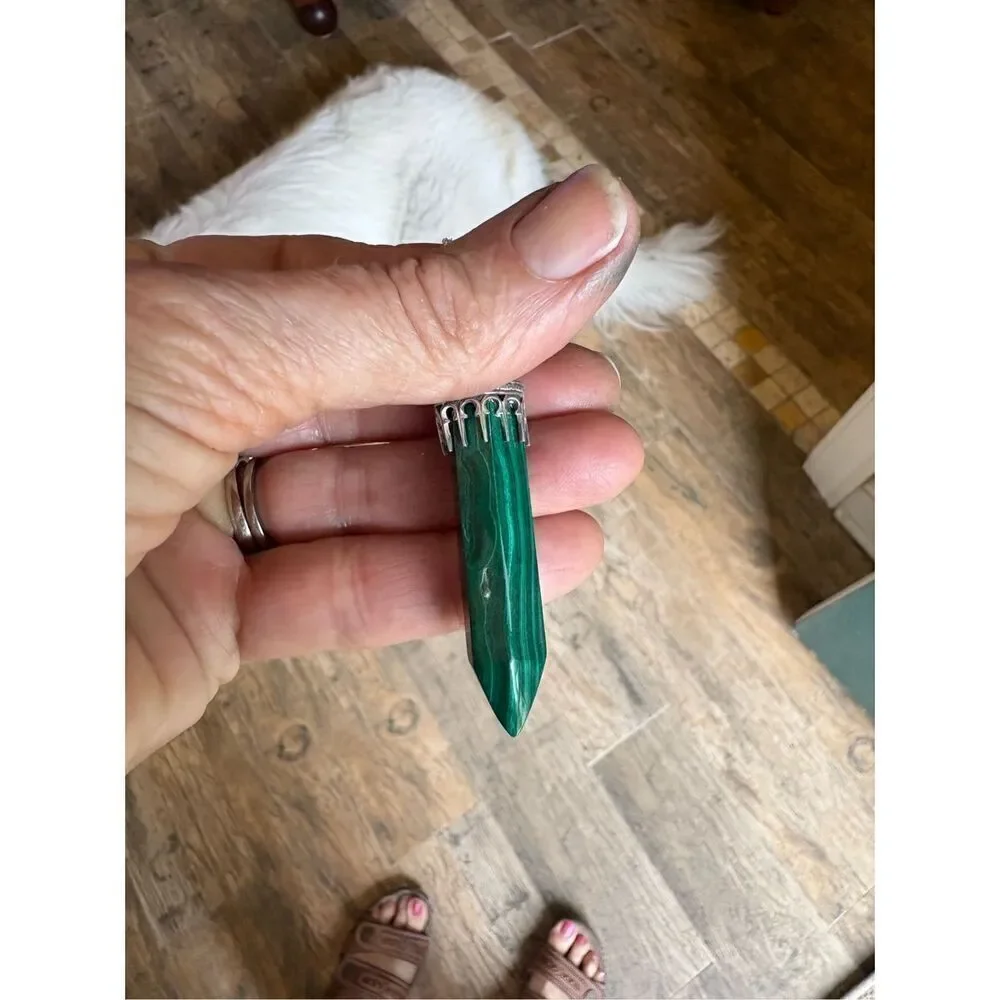 Necklace, Green Malachite Crystal Pendant, Sterling Silver, Handmade, Artisan,